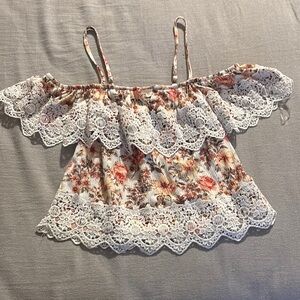 Pink and Orange Ruffled Off-Shoulder Crop Top